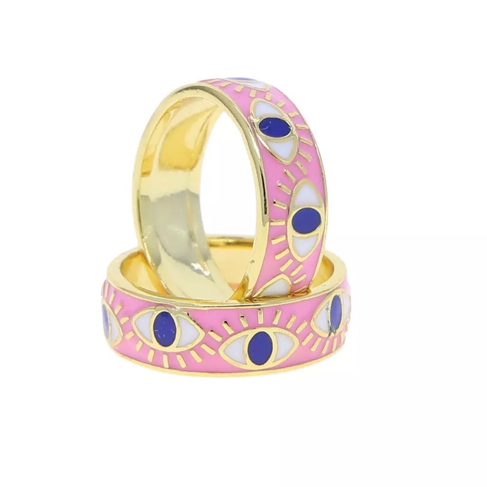 Pink Enamel Evil Eye Ring Size 8